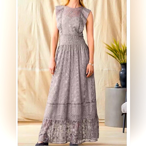 SUNDANCE Champagne Lace Faythe Maxi Dress - Picture 2 of 14
